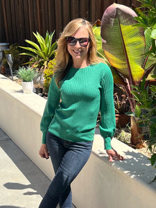 LS Crew Neck Ribbed Sweater - Green