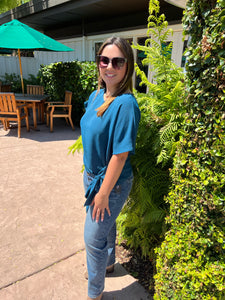 Coming Into View Tie Blouse - Teal